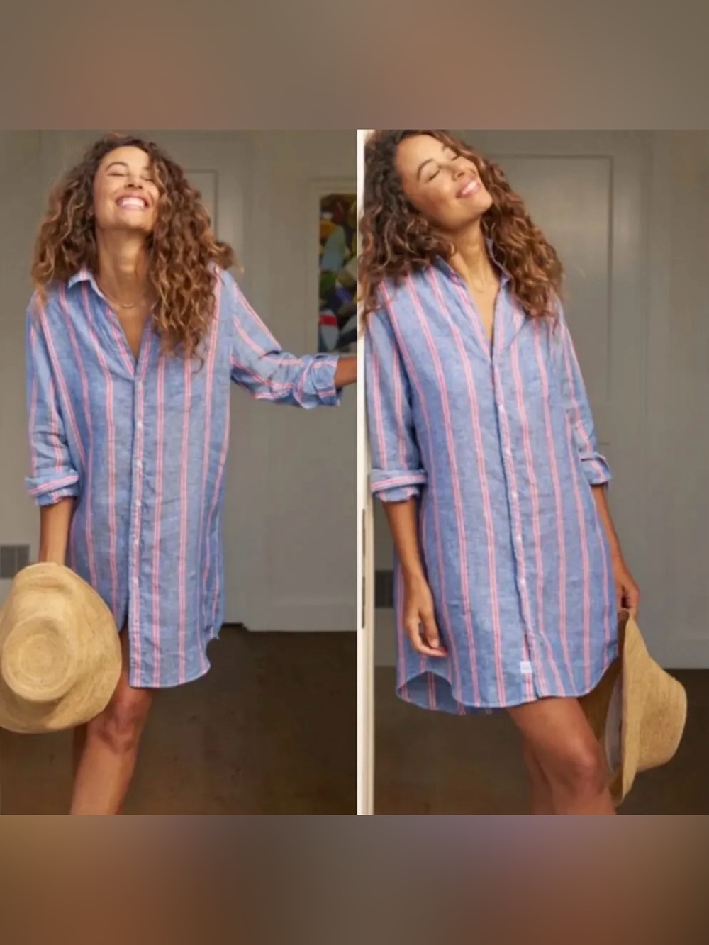 Frank & Eileen‎ Mary Classic Shirtdress Italian Linen Red Navy Stripe Sz Medium